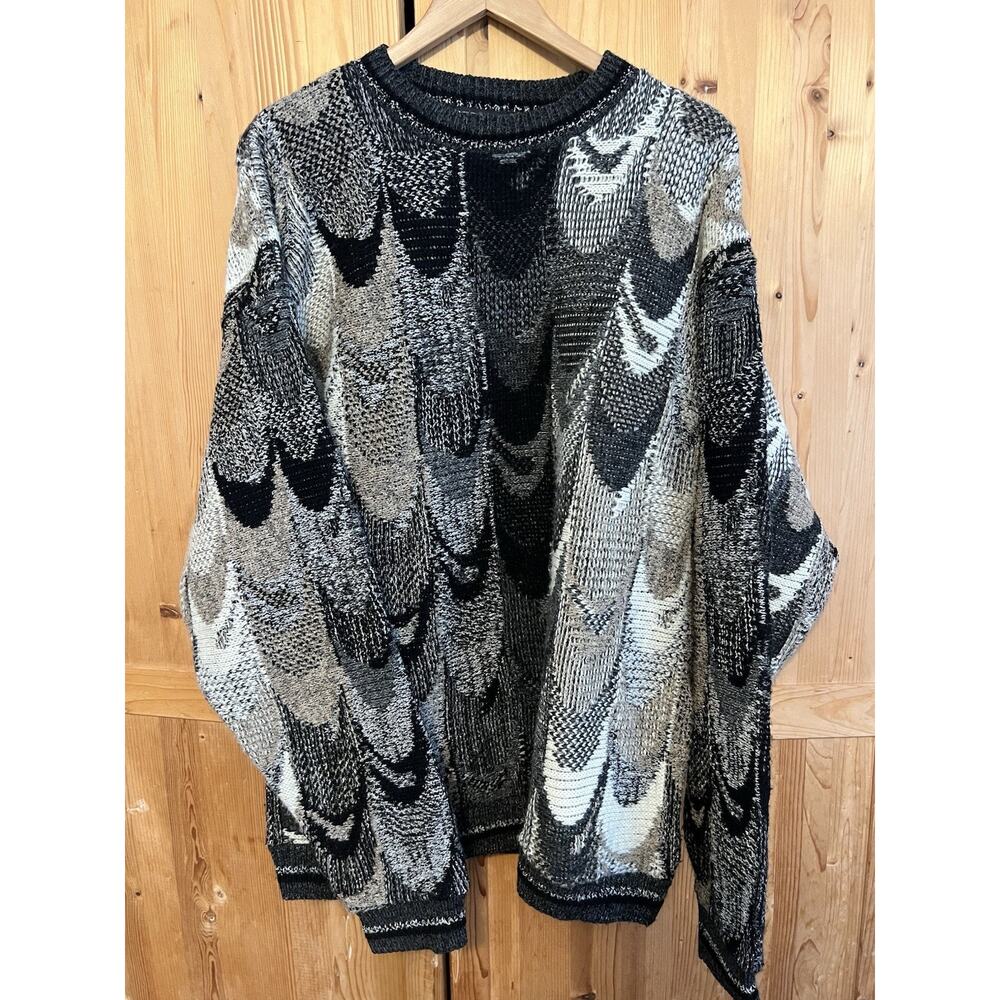 Vintage Megalos Patterned Textured Sweater Black/Gray Size LT